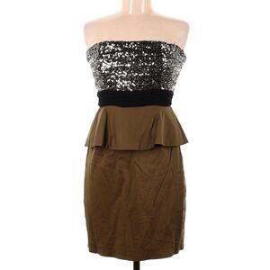 Alice + Olivia Strapless Olive Green Peplum Cotton Sequined Top Size 8